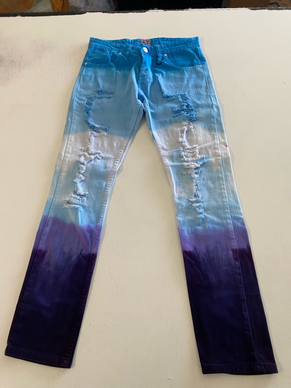 Gradient handmade tie dye Blue to Purple Distressed Women's Jeans
